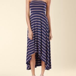 High-Low Bandeau Dress Navy/Sandal Stripe - Medium with shrug